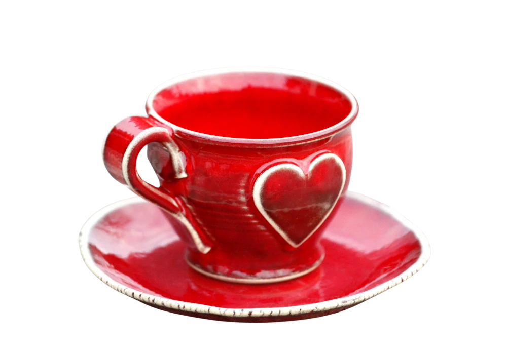 Keramická šálka na kávu espresso - lungo - ristretto so srdiečkom - 100 ml - červená - ručná výroba