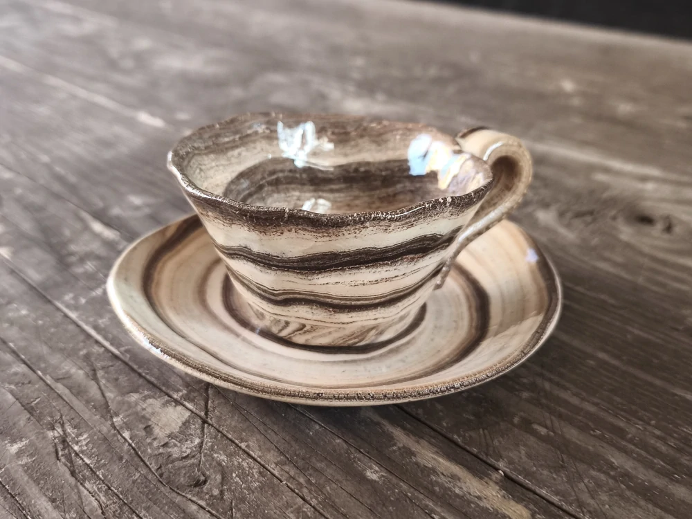 Keramická šálka na kávu espresso - lungo - ristretto 70 ml – Unikát! - béžovo-hnedá ručná výroba – modelovaná