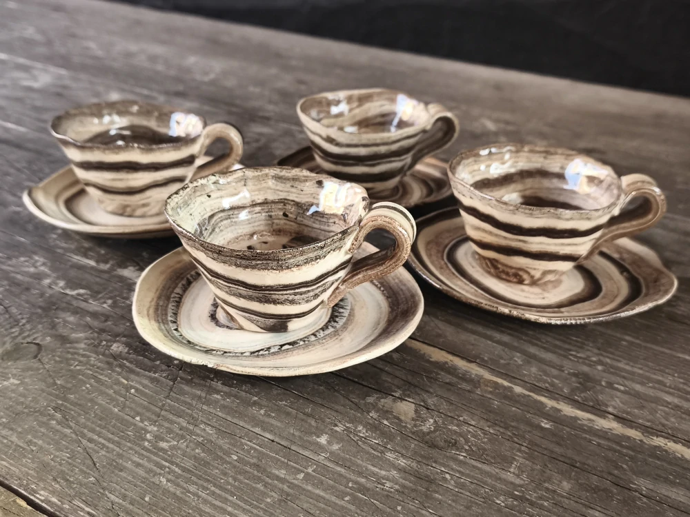 Keramická šálka na kávu espresso - lungo - ristretto 70 ml – Unikát! - béžovo-hnedá ručná výroba – modelovaná