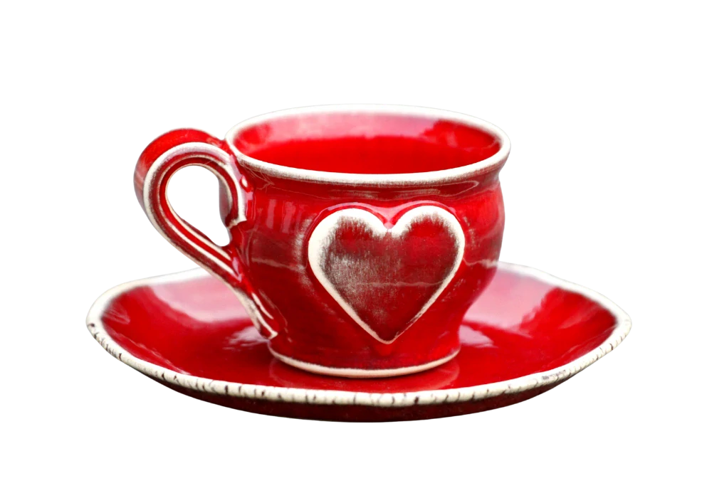 Keramická šálka na kávu espresso - lungo - ristretto so srdiečkom - 50 ml - červená - ručná výroba