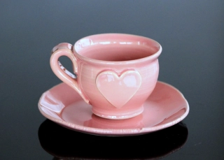 Keramická šálka na kávu espresso - lungo - ristretto so srdiečkom - 100 ml - ružová - ručná výroba
